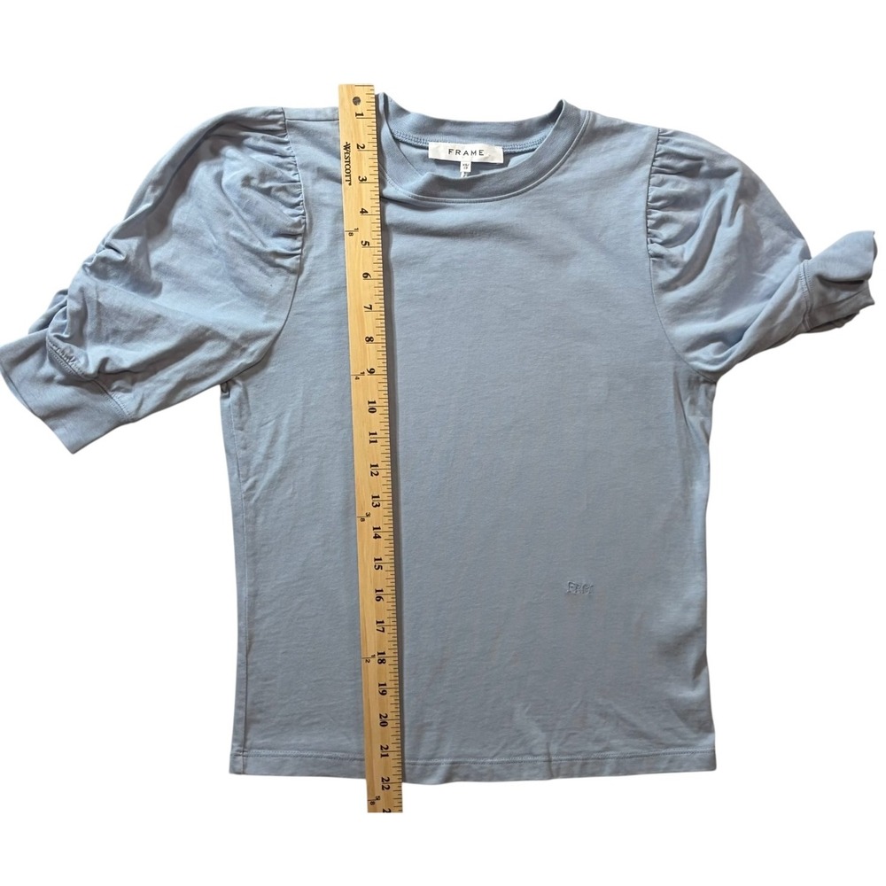 FRAME Frankie Puff Sleeve Tee Blue Gray Cotton Top XS - Picture 5 of 9